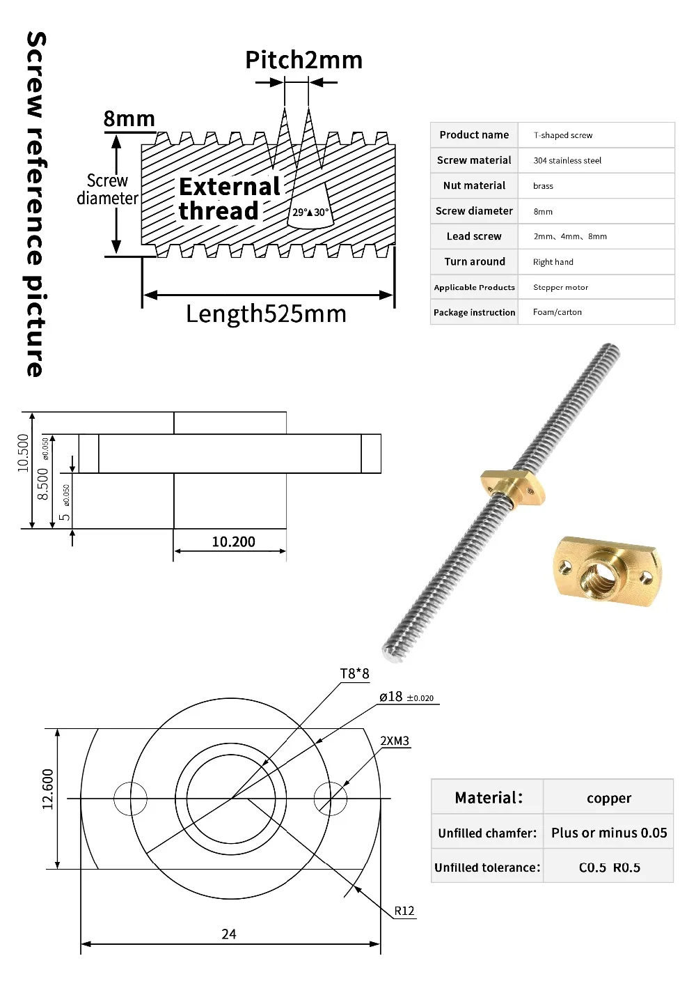 2pcs 3D Printer T8 Lead Screw  - Lead Screw 8Mm ulasan dan harga
